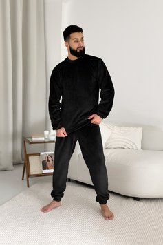 Тепла чоловіча піжама з велсофту &laquo;COSY&raquo;  чорного кольору  VEL070 фото