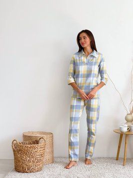 Піжама жіноча фланель сорочка та штани COSY жовто/сірий F51P фото