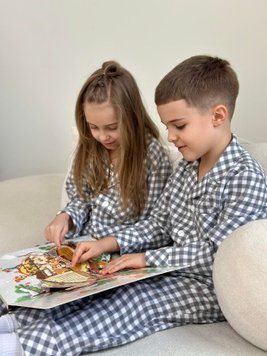 Дитяча фланелева піжама Cosy Harmony &mdash; тепла 100% бавовна, сіро-біла клітинка CHFGW5354 фото