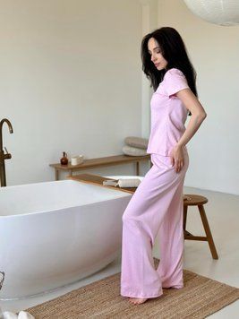 Жіноча піжама Lumi Pink &mdash; футболка та штани, 100% бавовна, ніжно-рожева S/M SetPH3537 фото