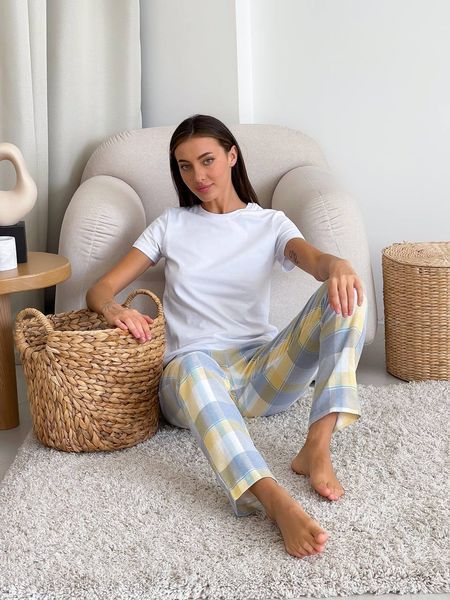 Піжама жіноча фланель сорочка та штани COSY жовто/сірий F51P фото
