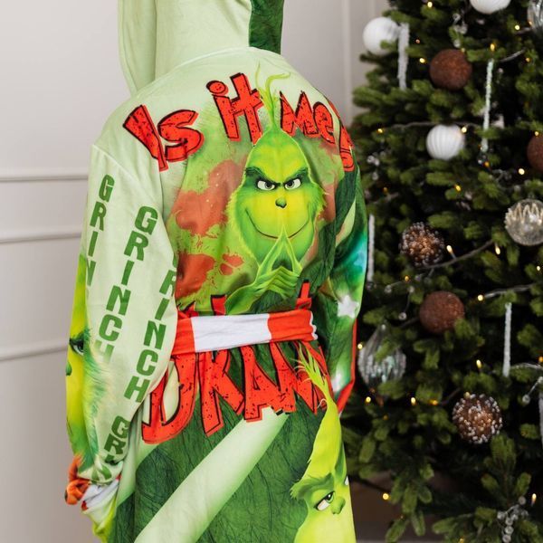 Халат дитячий/підлітковий велюровий дизайнерський з принтом "Grinch 2 " АR-4238 фото