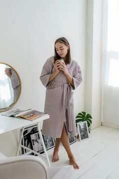 Халат жіночий вафельний з коміром COSY лавандовий C-301 фото
