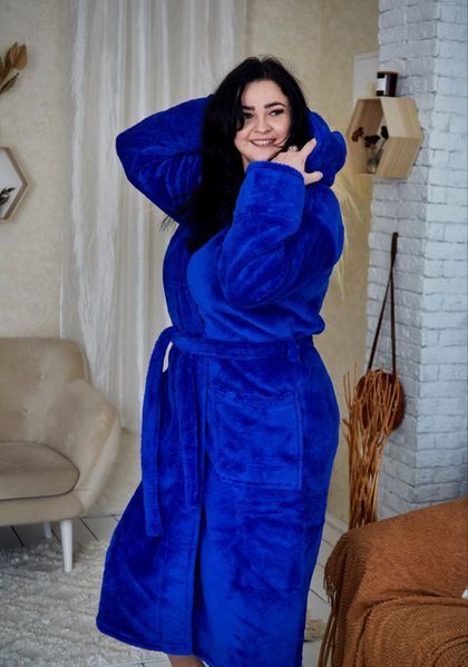 Халат теплий жіночий БАТАЛ довгий з капюшоном велсофт, 2XL,3XL,4XL,5XL (10 кольорів) - молочний шоколад TN-1024 фото