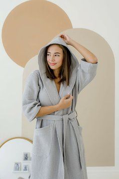 Халат жіночий вафельний з капюшоном COSY сірий﻿ М C-201 фото