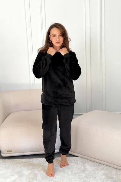 Тепла жіноча піжама з велсофту &laquo;COSY&raquo; чорного кольору , XL VEL071 фото