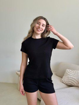 Жіноча піжама &laquo;Rose Amour&raquo; &mdash; футболка і шорти, 100% бавовна, чорний  SetPH1213 фото