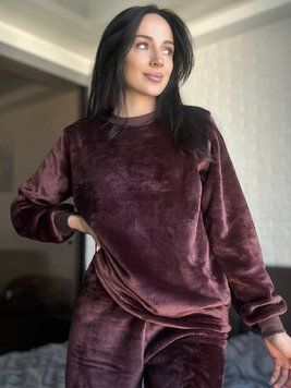Тепла жіноча піжама з велсофту &laquo;COSY&raquo; шоколадного кольору VEL051 фото