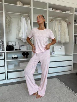 Піжама жіноча &laquo;Rose Amour&raquo; COSY &ndash; штани та футболка, 100% бавовна, ніжно-рожева S/M SetPH1517 фото