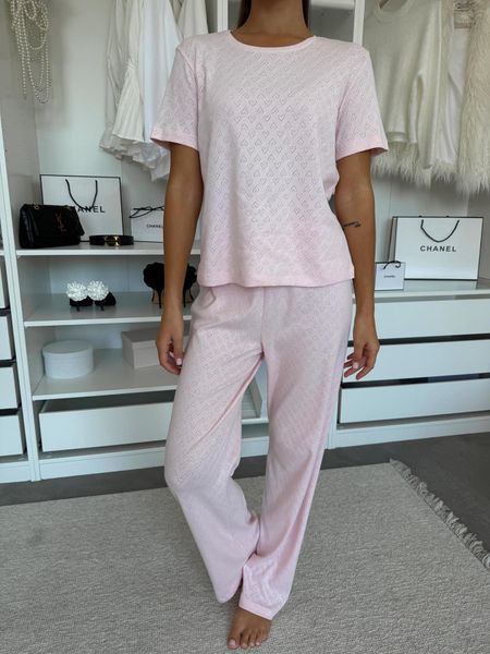 Піжама жіноча &laquo;Rose Amour&raquo; COSY &ndash; штани та футболка, 100% бавовна, ніжно-рожева S/M SetPH1517 фото