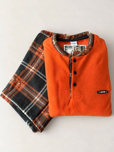 Чоловіча флісова піжама тепла M&ndash;2XL &mdash; Туреччина, теракот/клітинка PJ6100-10 фото