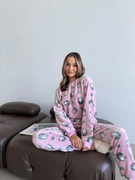 Домашня тепла жіноча піжама COSY Мяу-Лав з велсофта XL M50 фото