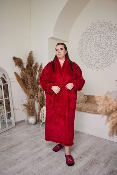 Халат теплий жіночий БАТАЛ довгий, комір шаль велсофт, (8 кольорів) - смарагд TN-1022 фото