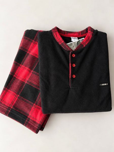 Чоловіча флісова піжама тепла M&ndash;2XL &mdash; Туреччина,червоно-чорна/клітинка PJ6100-3 фото