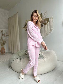 Піжама жіноча муслінова, сорочка та штани в сердечках COSY -рожеві серця на рожевому M106P фото