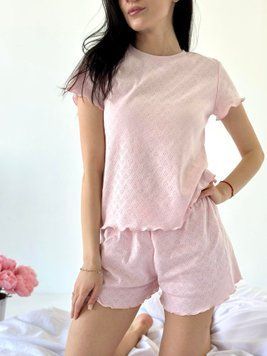 Жіноча піжама &laquo;Rose Amour&raquo; &mdash; футболка і шорти з рюшами, 100% бавовна, рожевий L/XL SetPH1213-1 фото