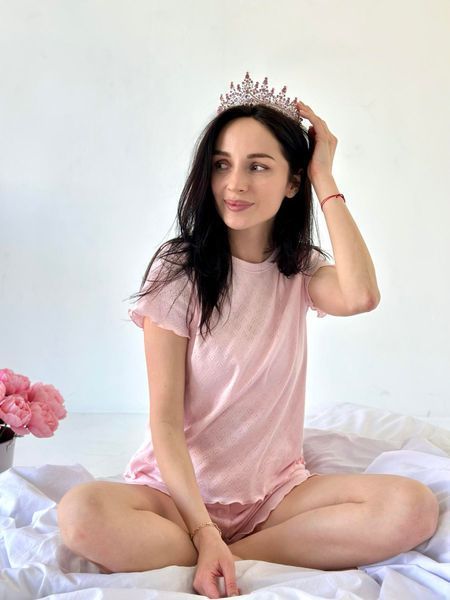 Жіноча піжама &laquo;Rose Amour&raquo; &mdash; футболка і шорти з рюшами, 100% бавовна, рожевий S/M SetPH1213-1 фото