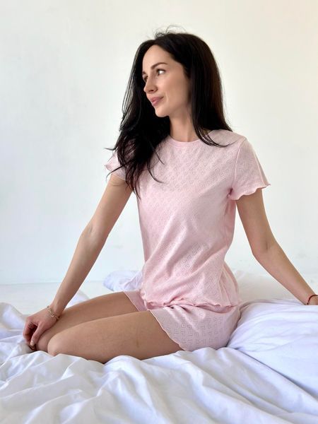 Жіноча піжама &laquo;Rose Amour&raquo; &mdash; футболка і шорти з рюшами, 100% бавовна, рожевий S/M SetPH1213-1 фото