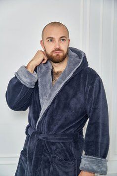 Халат теплий чоловічий махровий (Wellsoft) розміри від L до 3XL (15 кольорів) - графіт/сірий 2XL TN4002/4003 фото