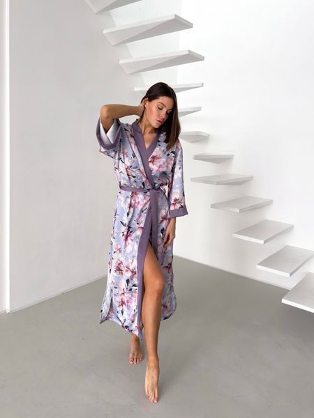 Жіночий халат кімоно довгий "Morning Bloom", квіти на лавандовому кольорі COSY MB2 фото