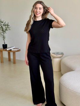 Піжама жіноча &laquo;Rose Amour&raquo; COSY &ndash; штани та футболка, 100% бавовна, чорний S/M SetPH1517 фото