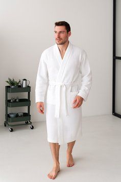 Чоловічий вафельний халат Alba COSY білий &ndash; 100% бавовна, S/M FL120M фото