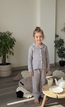 Дитяча муслінова піжама сорочка та штани, колір "Затишні серця", зріст 116&ndash;122  M110P5453 фото