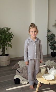 Дитяча муслінова піжама сорочка та штани, колір "Затишні серця", зріст 116&ndash;122  M110P5453 фото