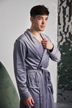 Халат чоловічий велюровий з шалевим коміром ( 4 кольори) - сірий TN-414 фото