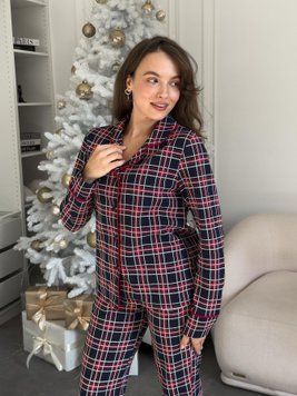 Піжама жіноча тепла COSY з начосом &laquo;Oxford&raquo; &ndash; сорочка та штани з футеру, червоно-синя клітинка S KMW41 фото