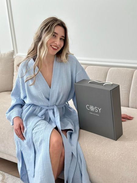 Жіночий халат кімоно довгий COSY Duna із фактурного мусліну, блакитний S/M M92W фото
