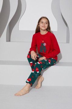 Піжама тепла для дівчаток з флісу червоно-зелена, Зимова рукавичка  SS223060_k фото