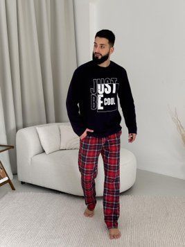 Чоловіча тепла піжама "Just be COOL" &ndash; лонгслів  з принтом,і штани у клітинку,, S KMW07 фото
