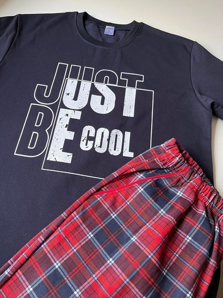 Чоловіча тепла піжама "Just be COOL" &ndash; лонгслів  з принтом,і штани у клітинку,, S KMW07 фото