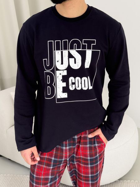 Чоловіча тепла піжама "Just be COOL" &ndash; лонгслів  з принтом,і штани у клітинку,, S KMW07 фото