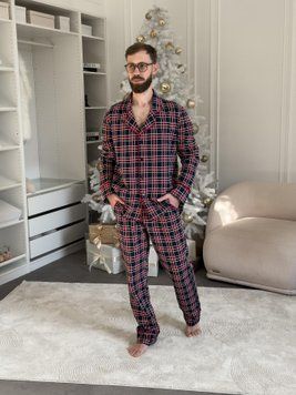 Чоловіча тепла піжама COSY з начосом "Oxford"- сорочка і штани, M KMW40 фото